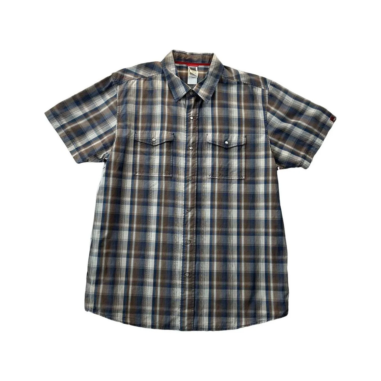 The North Face Men's Pearl Snap Short Sleeve Hiking Shirt Blue XXL USED