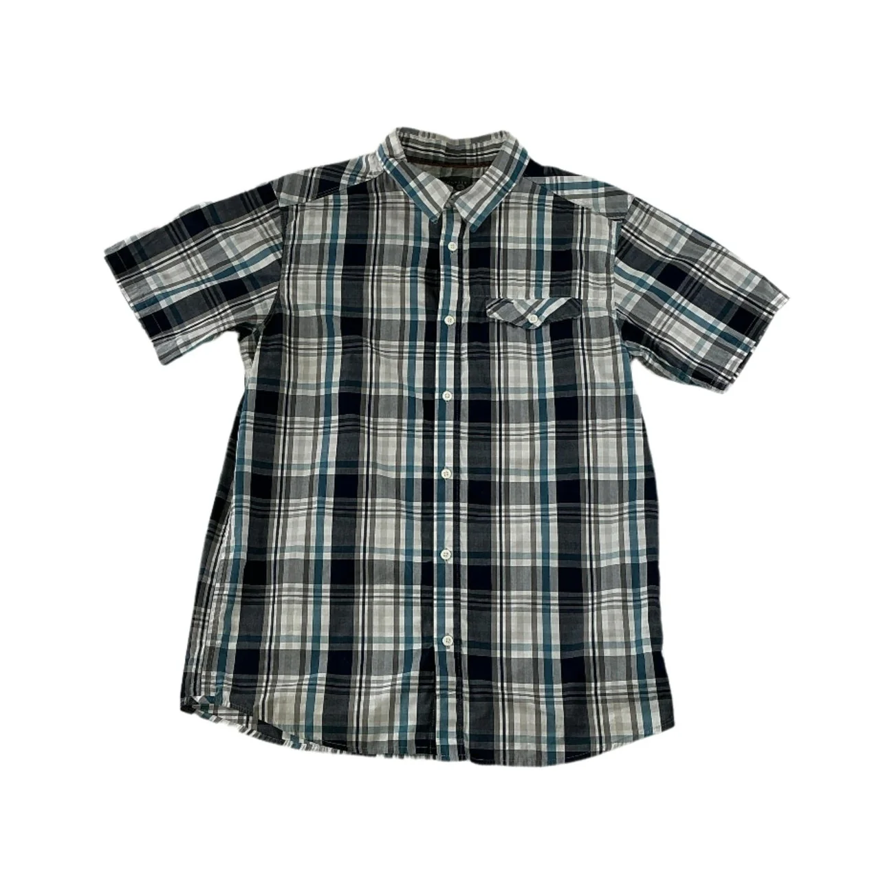 Mountain Hardwear Men's Button Down Short Sleeve Shirt Blue/Grey Medium USED