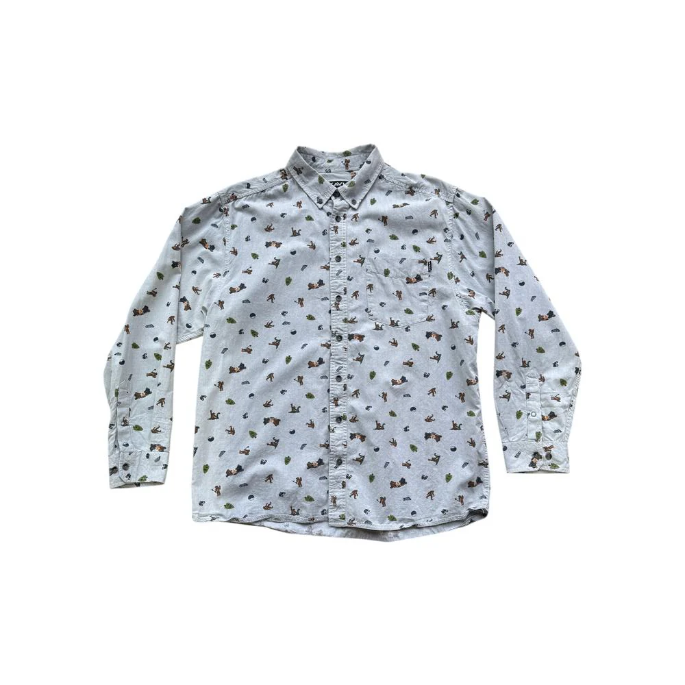 Kavu Men's Long Sleeve Print Button Up Shirt Grey XXL Used