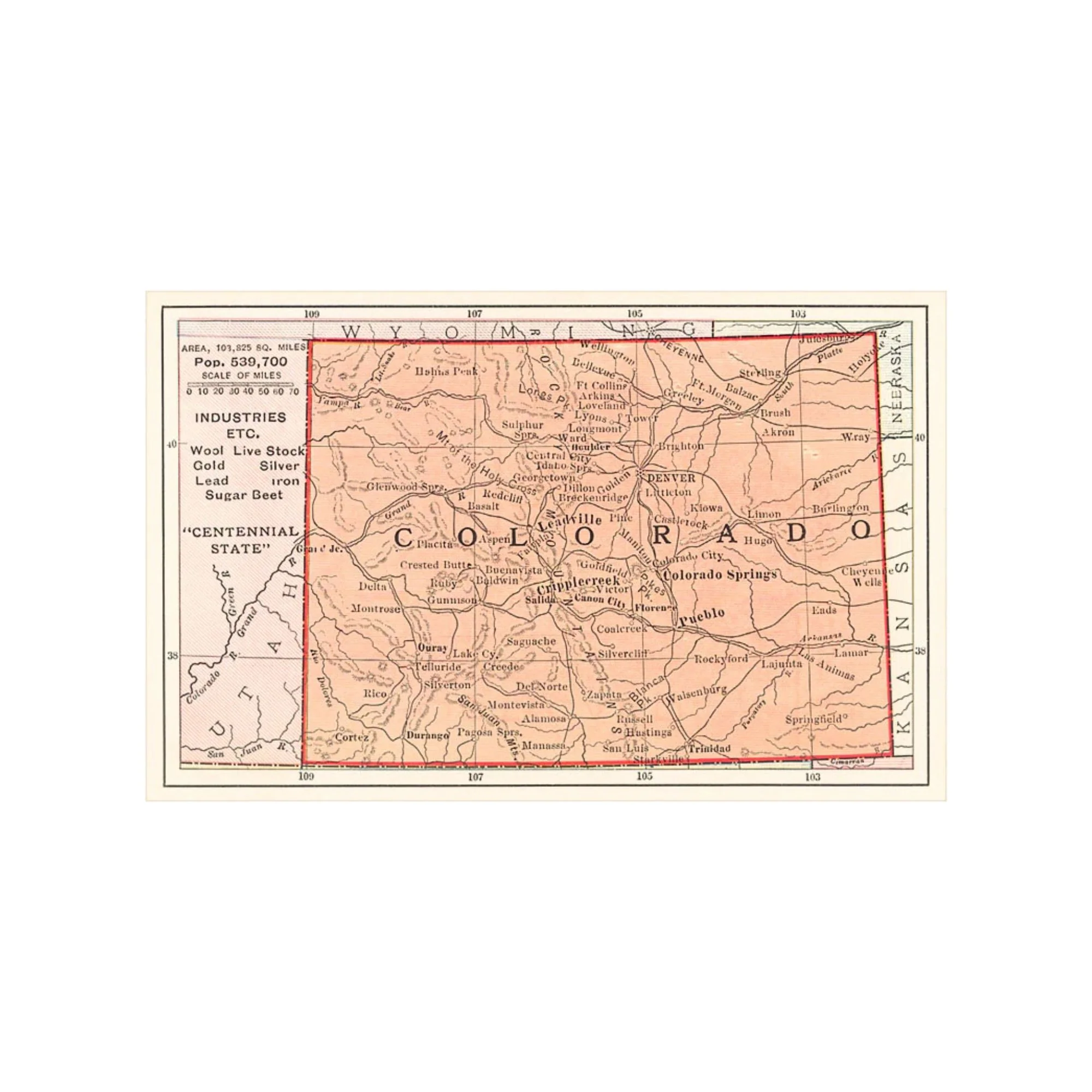 Found Image Map Of Colorado CO-247 Postcard
