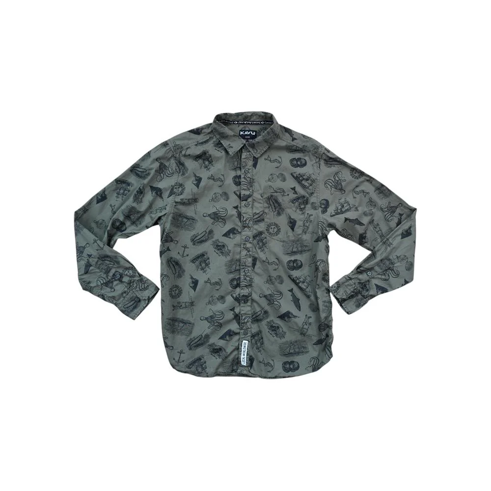 Kavu Men's Hootennany Cotton Long Sleeve Shirt Green M Used
