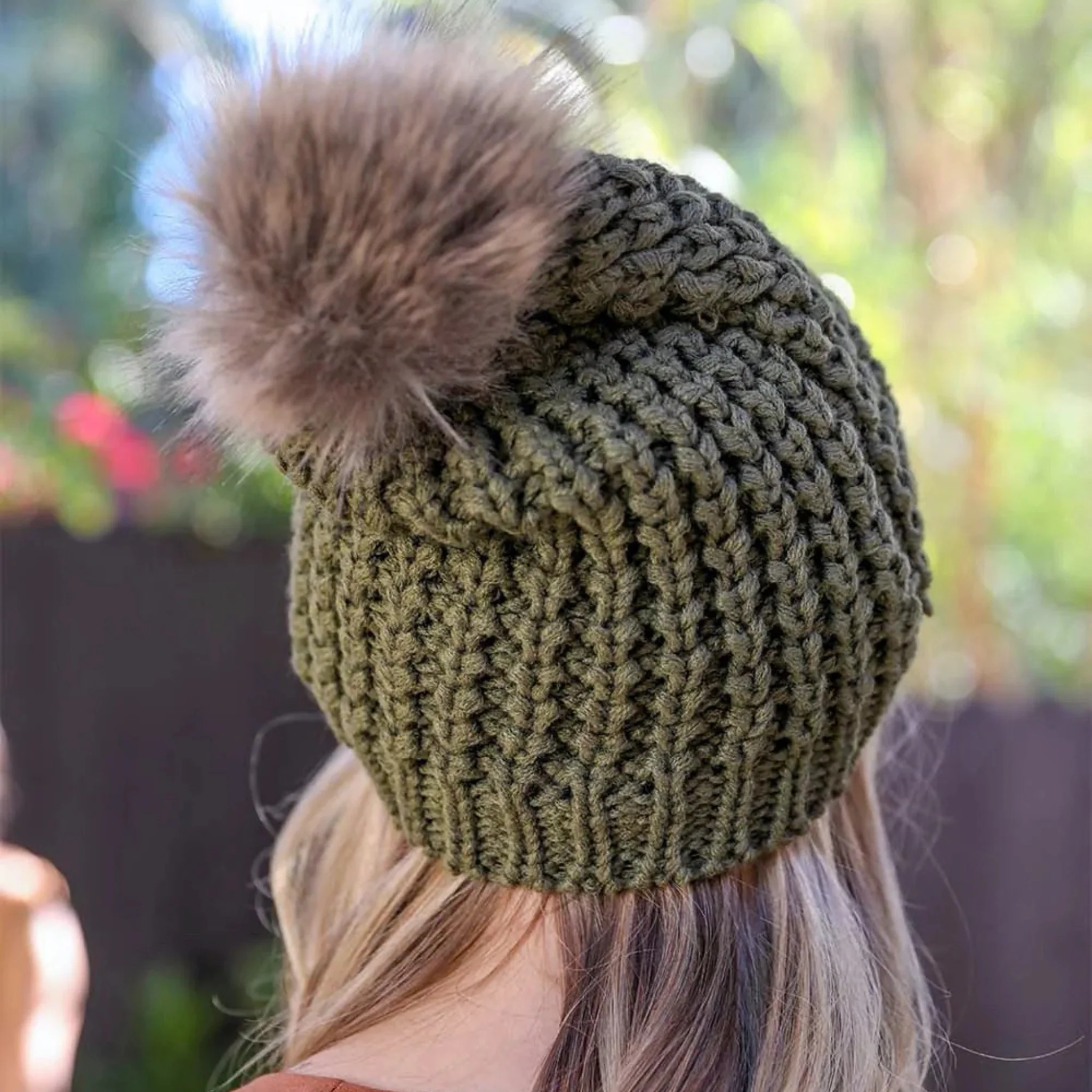 Leto Accessories Textured Knit Pom Pom Beanie - Image 7