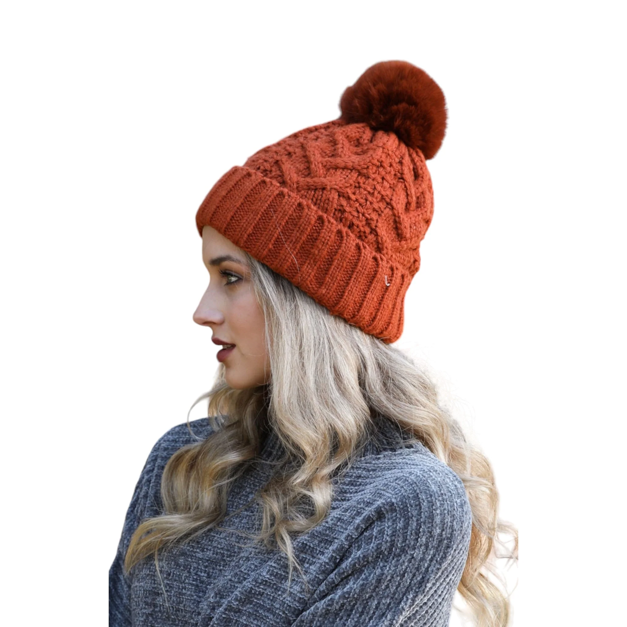Leto Accessories Thermal Lining Cable Knit Beanie - Image 5