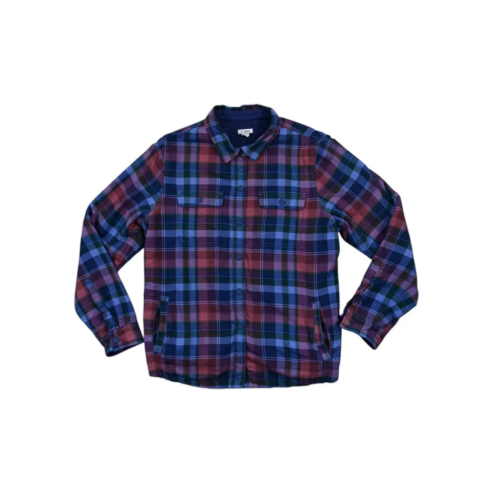 Ll Bean Women's Fleece Lined Flannel Long Sleeve Shirt Purple/Blue M Used