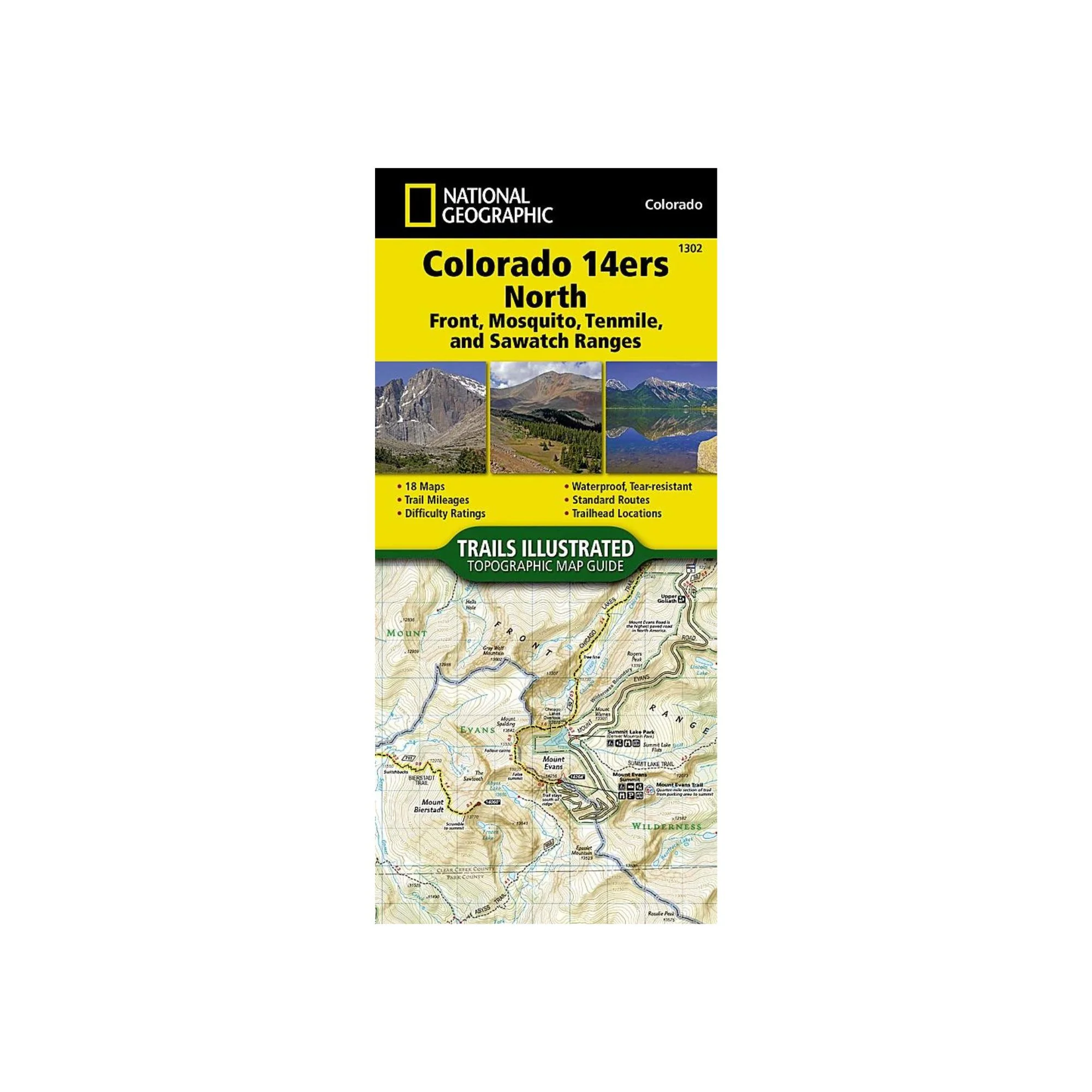 National Geographic 1302: Colorado 14ers North | Front | Mosquito | Tenmile | Sawatch Ranges Map