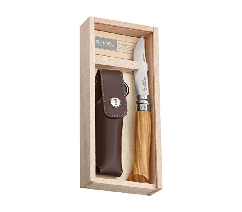 Opinel No. 8 Olive Folding Knife + Alpine Sheath Gift Box