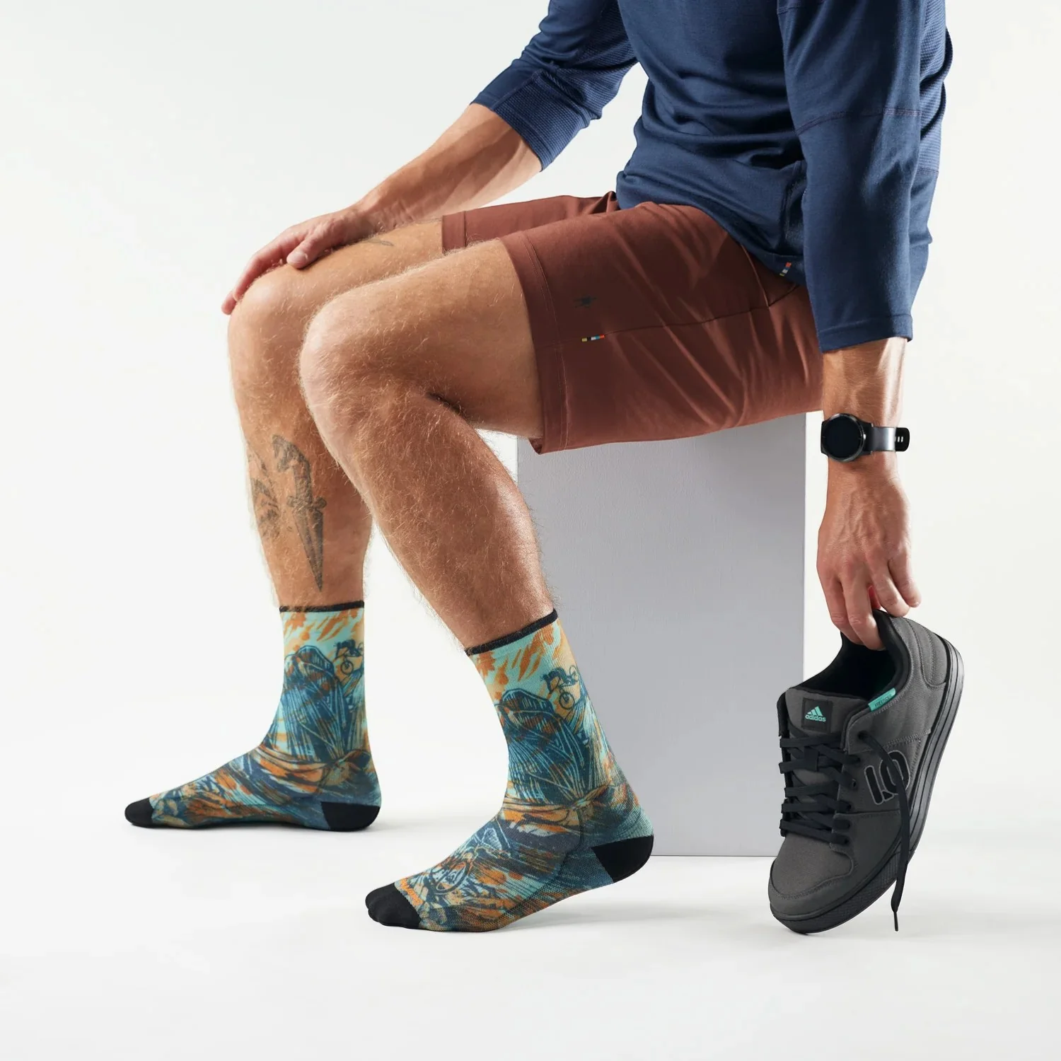 Smartwool Bike Zero Cushion Rugged Ride Print Crew Socks - Image 3