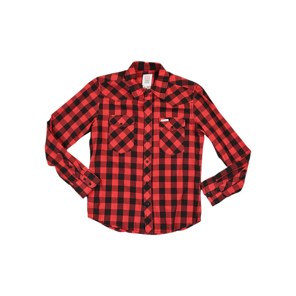 Topo Designs Women's Rare Original Made in USA Buffalo Check Long Sleeve Shirt Red/Black S Used