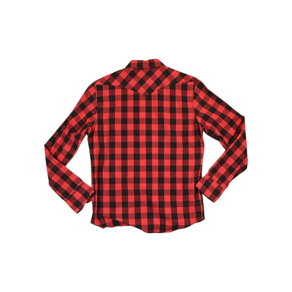 Topo Designs Women's Rare Original Made in USA Buffalo Check Long Sleeve Shirt Red/Black S Used - Image 2